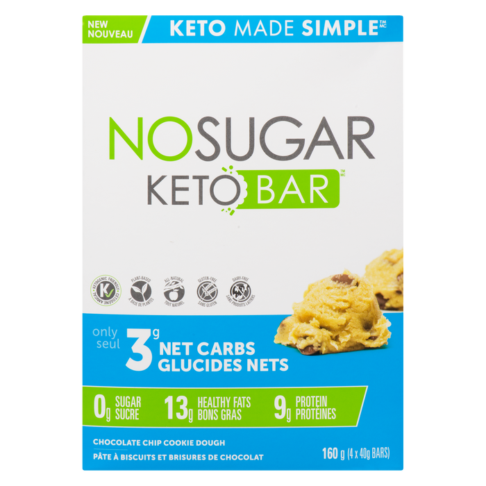 Vegan Pure No Sugar Keto Bar Chocolate Chip Cookie Dough 4 Bars x 40 g (160 g)