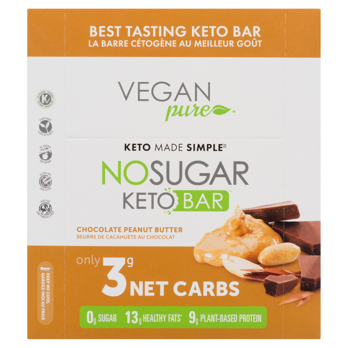 Vegan Pure No Sugar Keto Bar Chocolate Peanut Butter 12 Bars x 40 g (480 g)