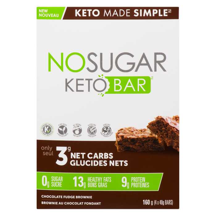 Vegan Pure No Sugar Keto Bar Chocolate Fudge Brownie 4 Bars x 40 g (160 g)