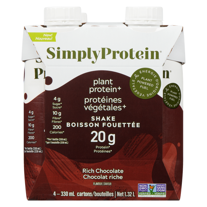 SimplyProtein Plant Protein+ Shake Rich Chocolate Flavour 4 Cartons x 330 ml (1.32 L)