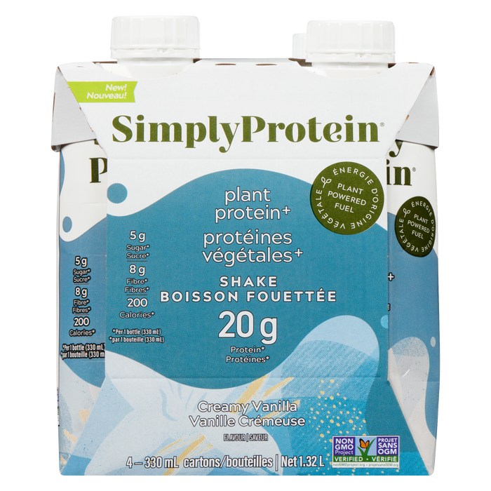 SimplyProtein Plant Protein+ Shake Creamy Vanilla Flavour 4 Cartons x 330 ml (1.32 L)