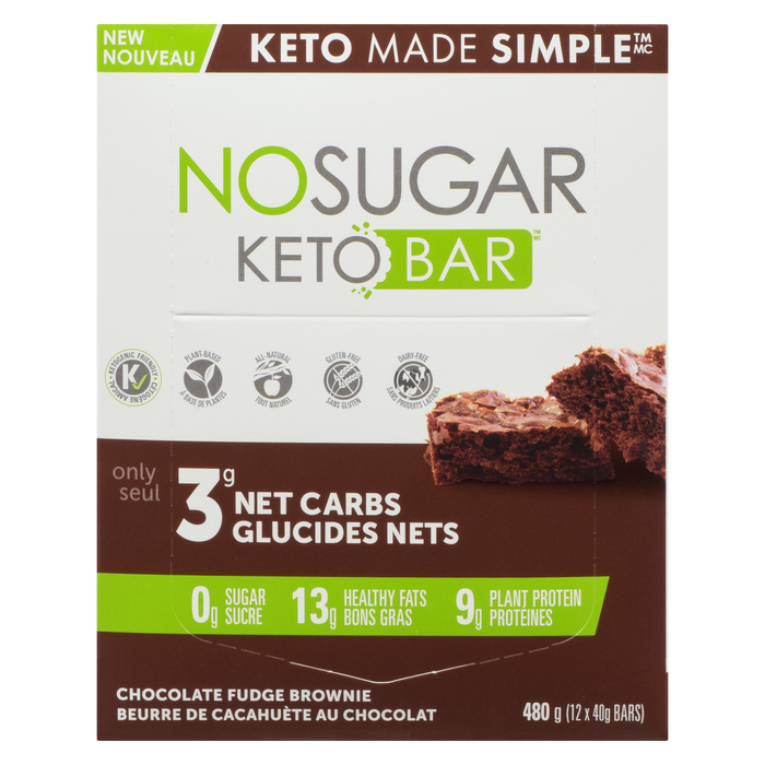 Vegan Pure No Sugar Keto Bar Chocolate Fudge Brownie 12 Bars x 40 g (480 g)