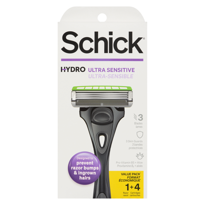 Schick Hydro Ultra Sensitive 3 Blades Value Pack 1 Razor + 4 Cartridges