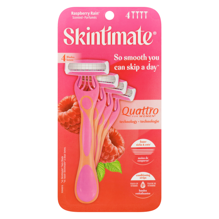 Skintimate Quattro pour femme Parfumé Raspberry Rain 4 lames 4 rasoirs