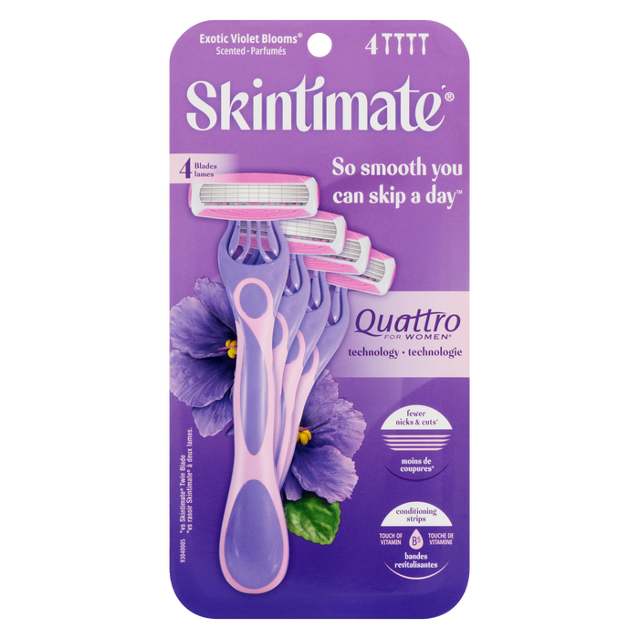 Skintimate Quattro pour femme Parfumé Fleurs de violettes exotiques 4 lames 4 rasoirs