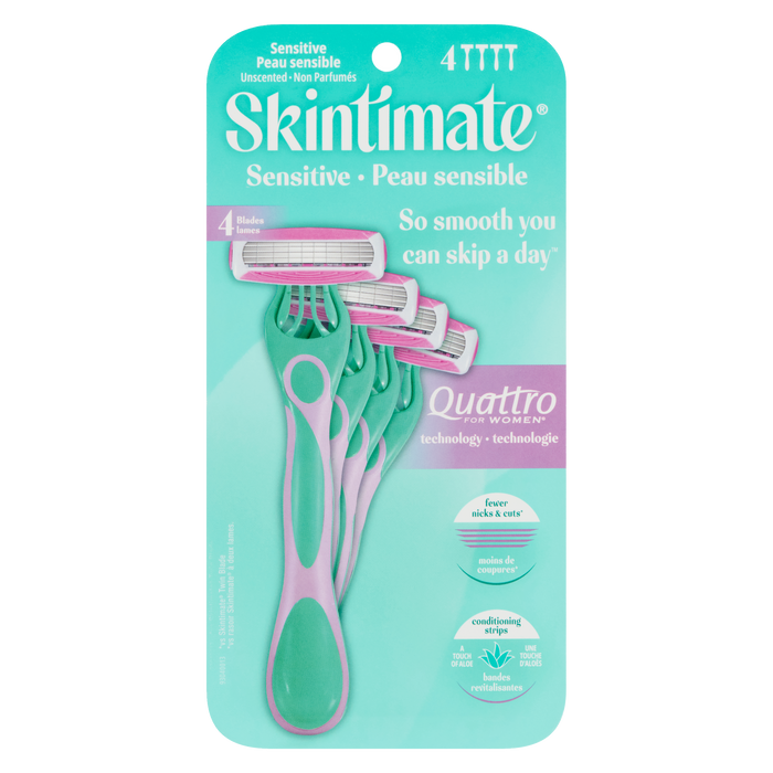 Skintimate Quattro pour femmes sensibles sans parfum 4 lames 4 rasoirs