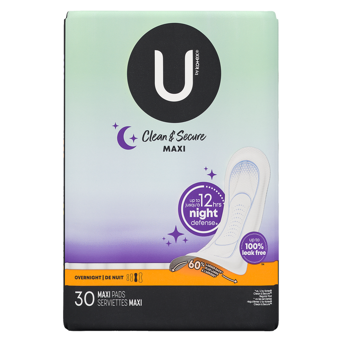 U by Kotex Clean & Secure Overnight 30 Maxi Pads