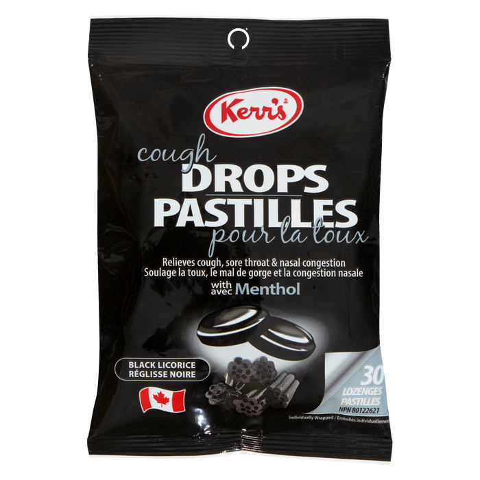 Pastilles contre la toux Kerr's Réglisse noire au menthol 30 pastilles