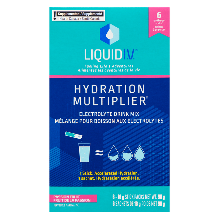 Mélange pour boisson électrolytique Liquid IV Multiplicateur d'hydratation Fruit de la passion 6 sachets de 16 g (96 g)