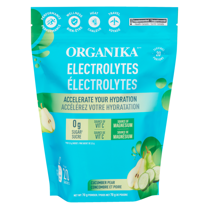 Poudre d'électrolytes Organika Concombre Poire 3,5 g x 20 sachets (70 g)