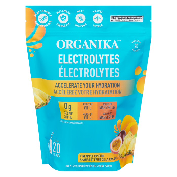 Poudre d'électrolytes Organika Ananas Passion 20 sachets x 3,5 g (70 g)