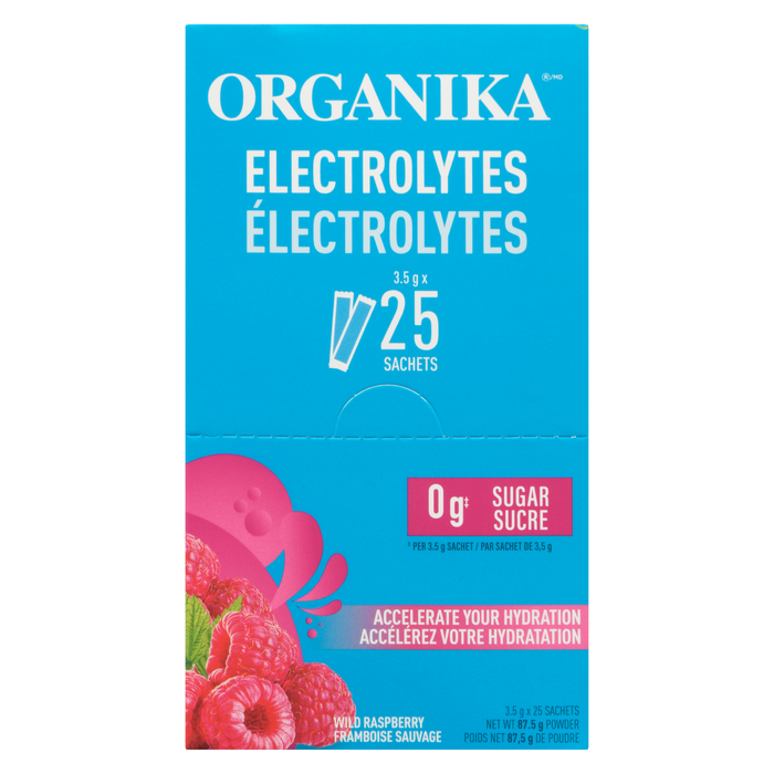 Poudre d'électrolytes Organika Framboise sauvage 3,5 g x 25 sachets (87,5 g)