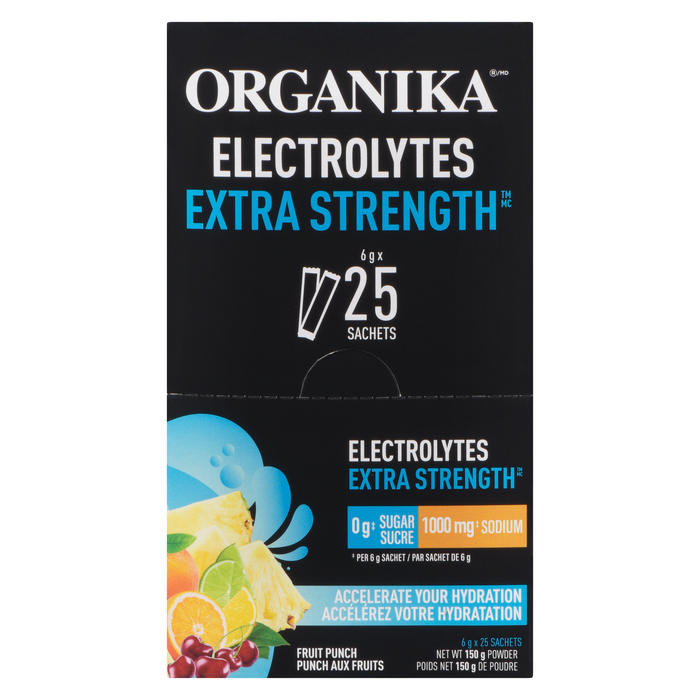 Poudre extra-forte d'électrolytes Organika Punch aux fruits 6 g x 25 sachets (150 g)