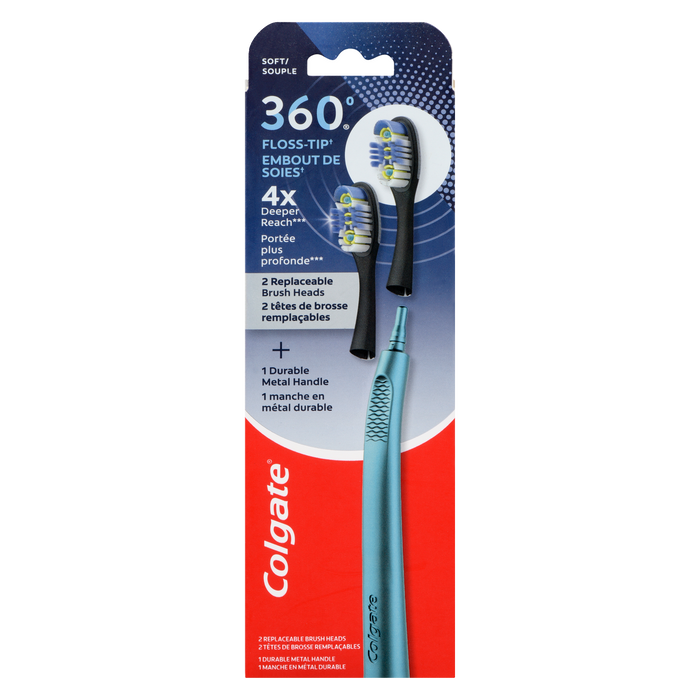 Colgate Soft 2 Replaceable Brush Heads + 1 Durable Metal Handle