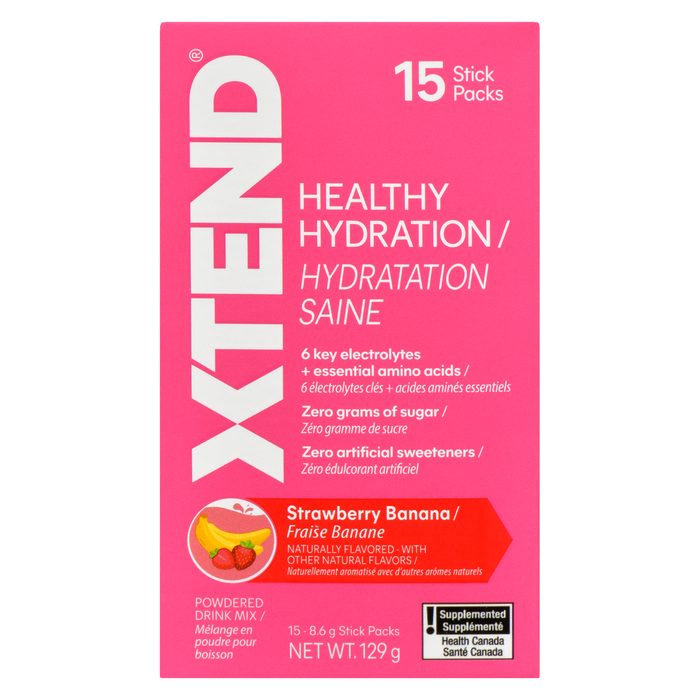 XTEND Healthy Hydration Powdered Drink Mix Strawberry Banana 15 Stick Packs x 8.6 g (129 g)