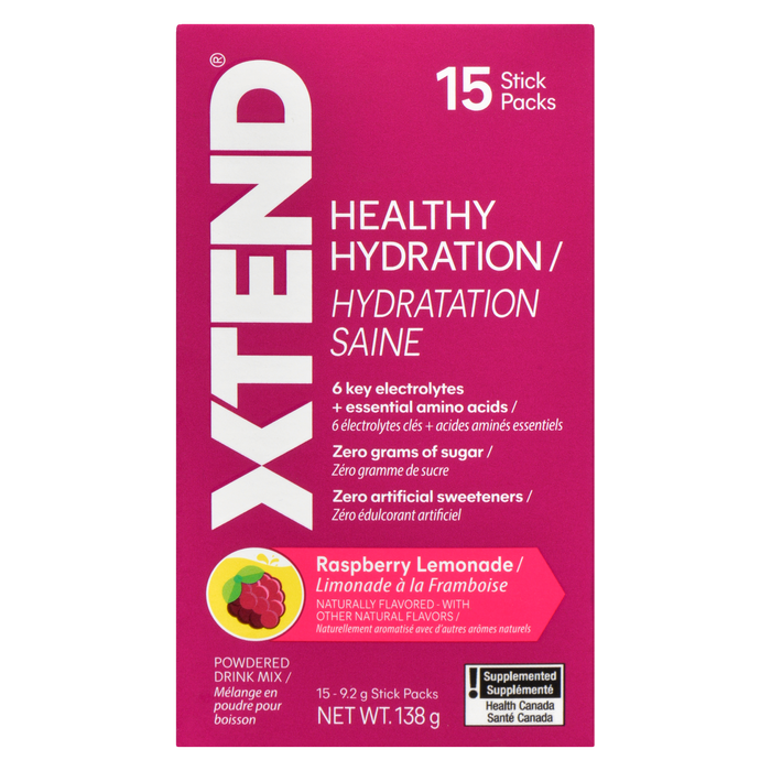 XTEND Healthy Hydration Powdered Drink Mix Raspberry Lemonade 15 Stick Packs x 9.2 g (138 g)