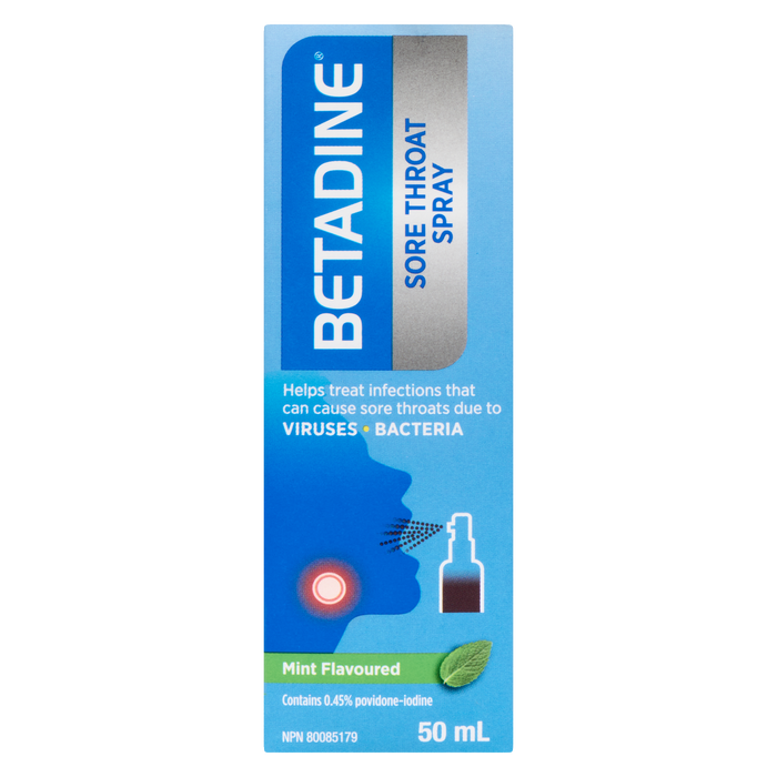 Spray contre les maux de gorge à la bétadine, saveur menthe, 50 ml