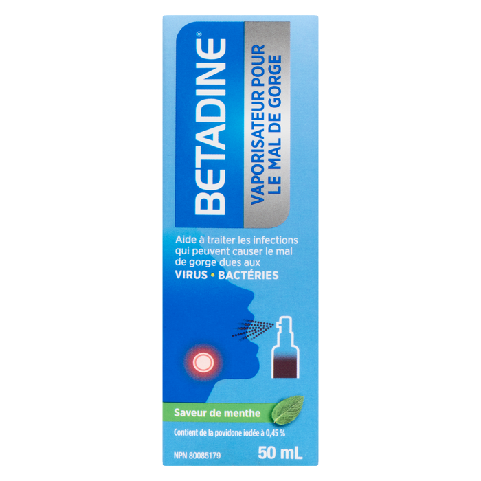 Spray contre les maux de gorge à la bétadine, saveur menthe, 50 ml