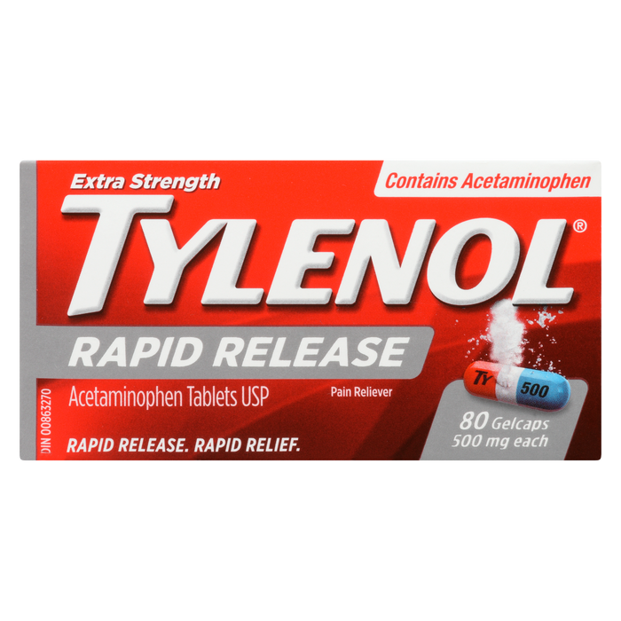 Tylenol Pain Reliever Rapid Release Extra Strength 500 mg Each 80 Gelcaps