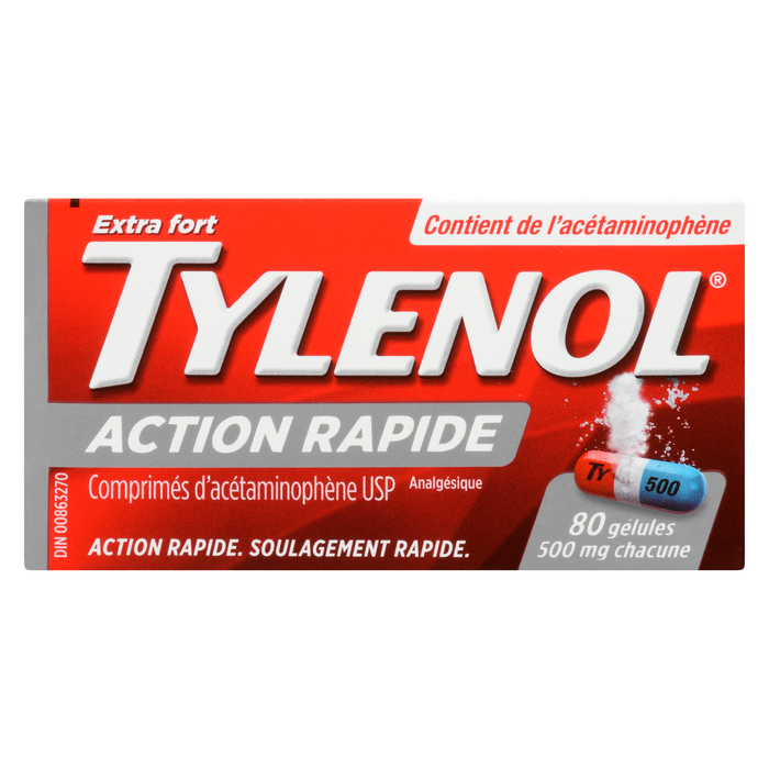 Tylenol Pain Reliever Rapid Release Extra Strength 500 mg Each 80 Gelcaps