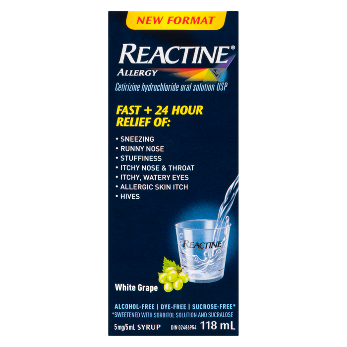 Reactine Allergy Syrup White Grape 5 mg/5 ml 118 ml