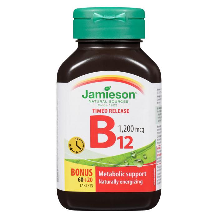 Jamieson Timed Release B₁₂ 1,200 mcg Bonus 60+20 Tablets