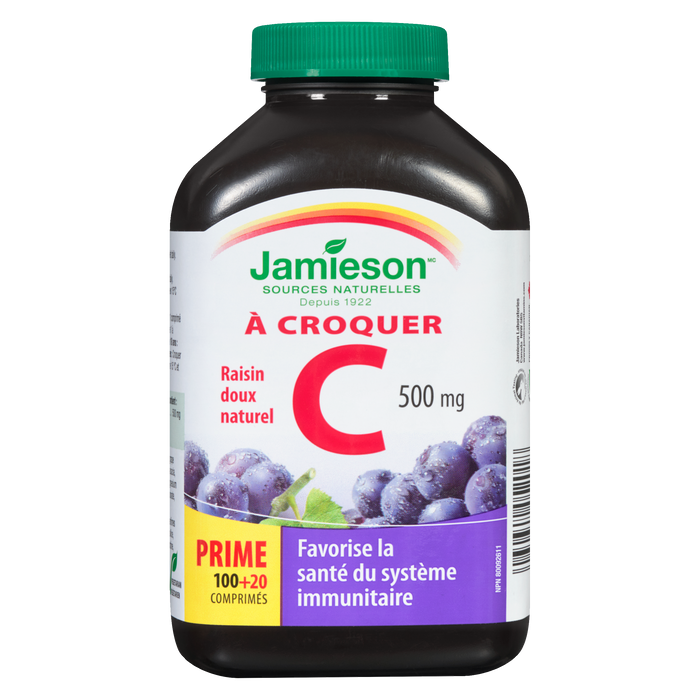 Jamieson C à croquer Natural Sweet Grape 500 mg 100+20 comprimés