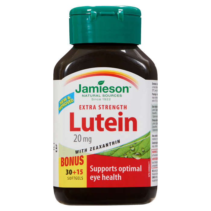 Lutéine extra-forte avec zéaxanthine de Jamieson 20 mg 30+15 gélules