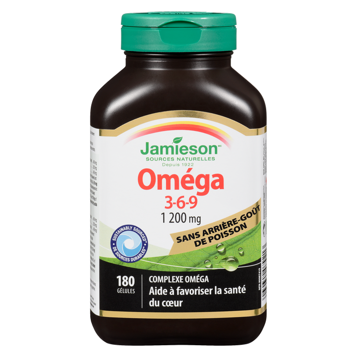 Jamieson Omega 3-6-9 sans arrière-goût de poisson 1 200 mg 180 gélules