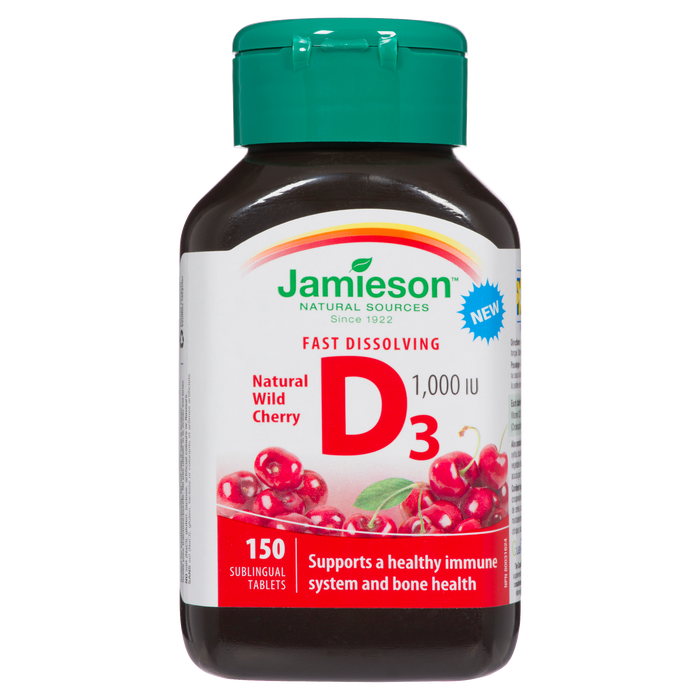 Jamieson Natural Wild Cherry D₃ 1 000 UI 150 comprimés sublinguaux