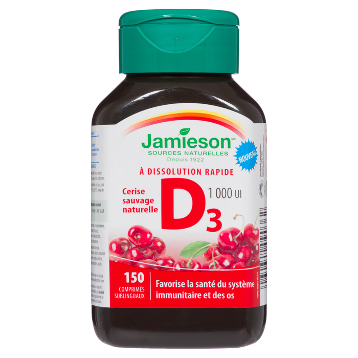 Jamieson Natural Wild Cherry D₃ 1 000 UI 150 comprimés sublinguaux