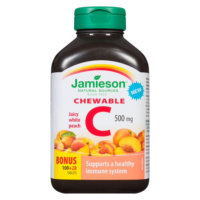 Jamieson Chewable Juicy White Peach C 500 mg 100+20 Tablets