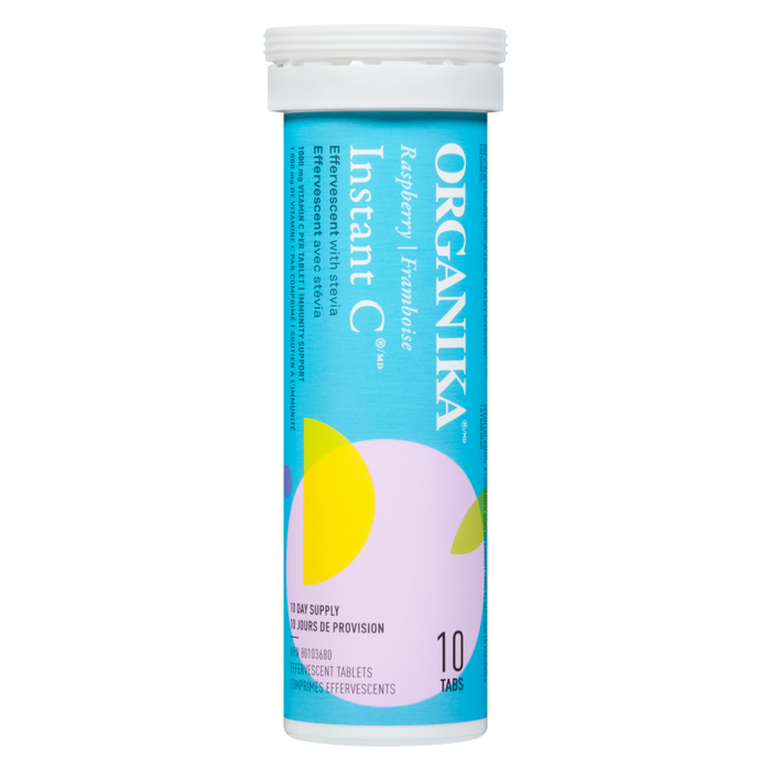 Organika Instant C Effervescent avec Stevia Framboise 10 Comprimés