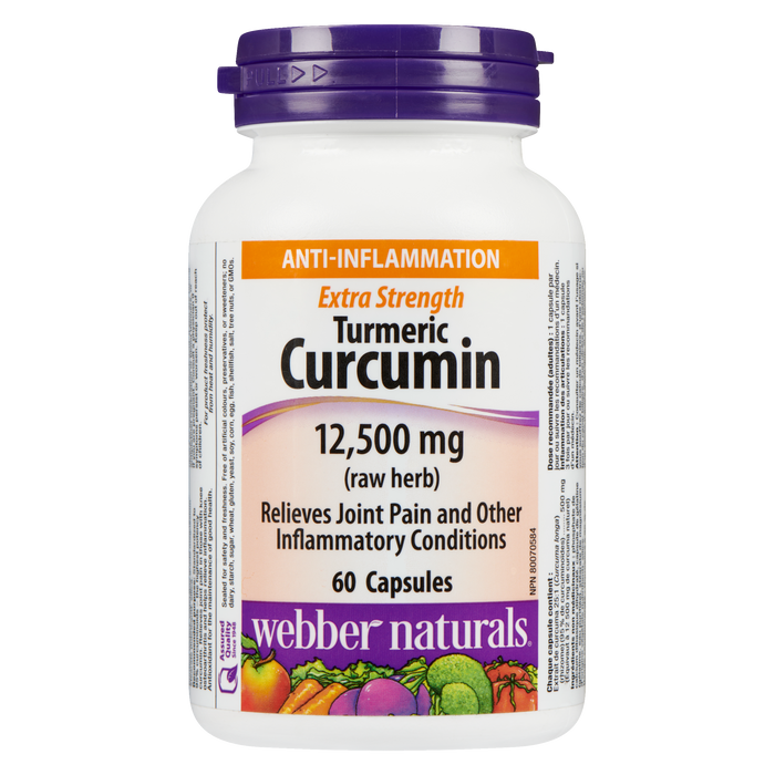 Webber Naturals Curcuma Curcumine Extra Fort 12 500 mg Herbe Crue 60 Capsules