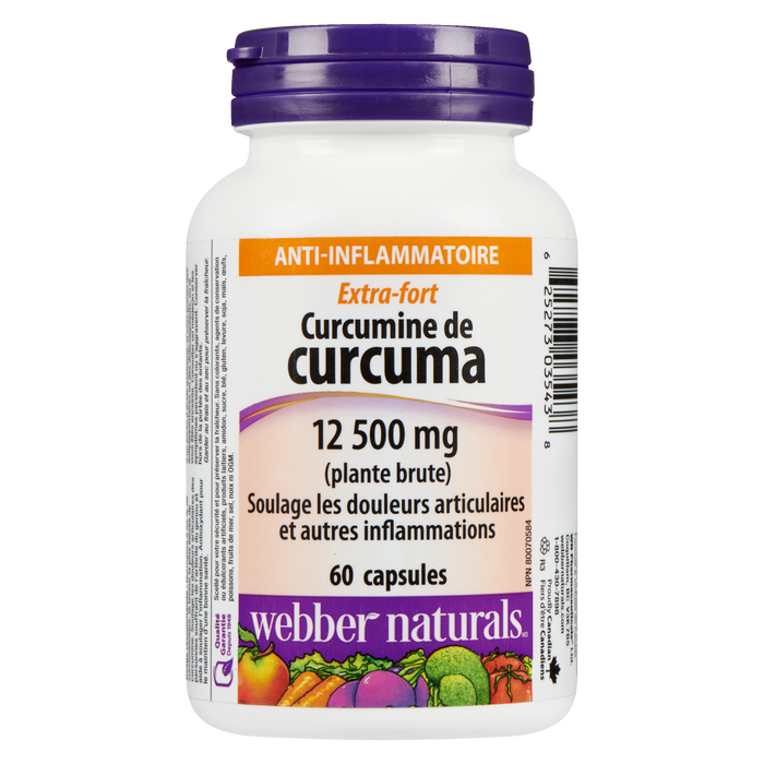 Webber Naturals Curcuma Curcumine Extra Fort 12 500 mg Herbe Crue 60 Capsules