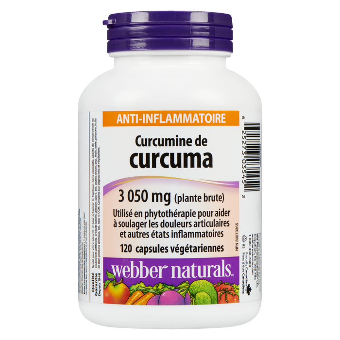 Webber Naturals Curcuma Curcumine 3050 mg Herbe crue 120 capsules végétariennes