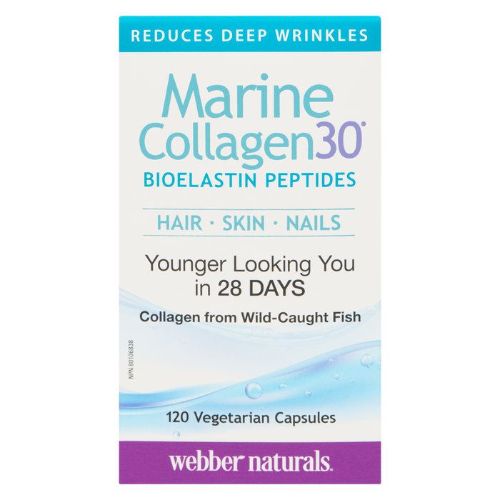 Webber Naturals Marine Collagen30 Bioelastin Peptides 120 Vegetarian Capsules