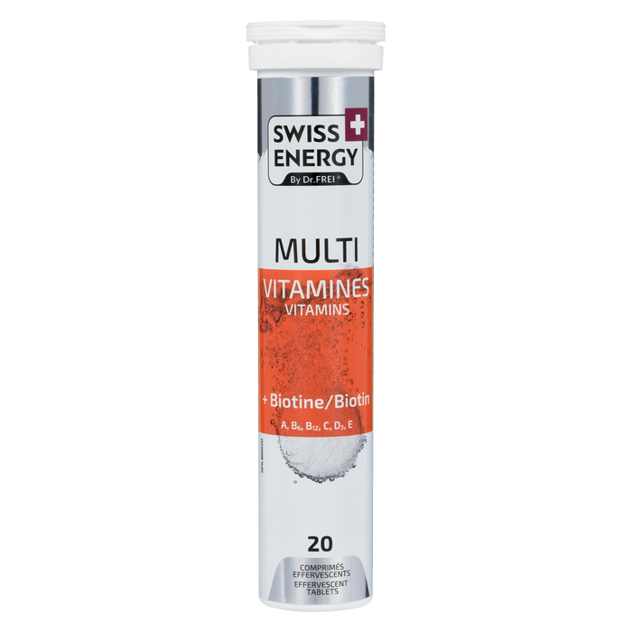 Swiss Energy Multivitamins + Biotin A, B₆, B₁₂, C, D₃, E 20 Effervescent Tablets