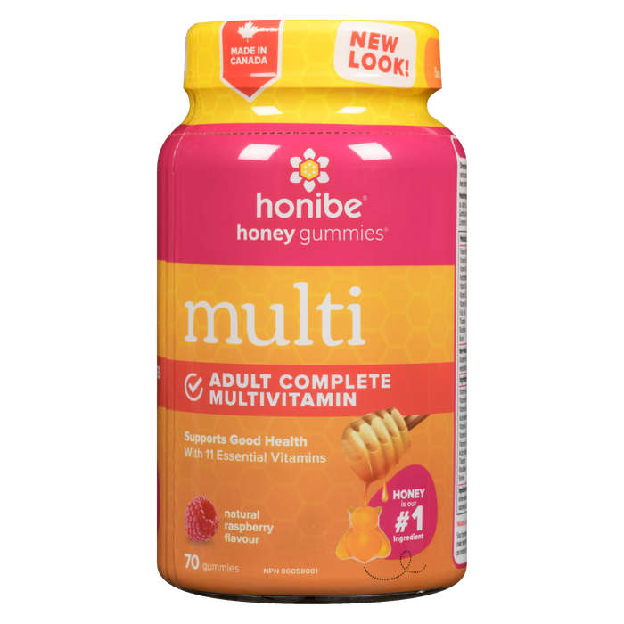 Honibe Honey Gummies Multi Adult Complete Multivitamin Natural Raspberry Flavour 70 Gummies