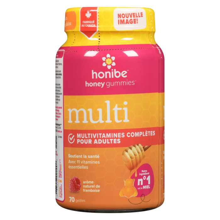 Honibe Honey Gummies Multi Adult Complete Multivitamin Natural Raspberry Flavour 70 Gummies