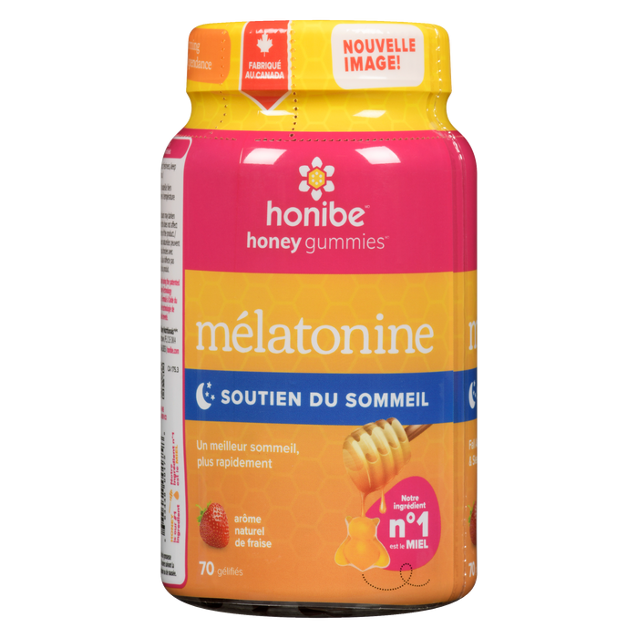 Bonbons gélifiés au miel Honibe Mélatonine Soutien du sommeil Saveur naturelle de fraise 70 Bonbons gélifiés