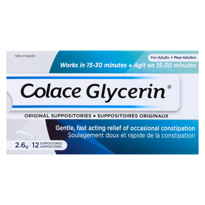 Colace Original Glycerin Suppositories for Adults 2.6 g 12 Suppositories