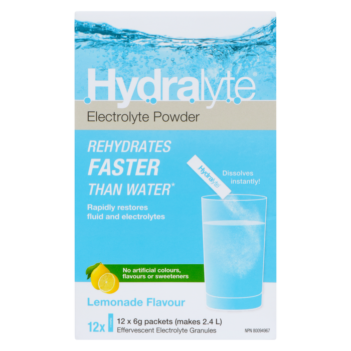 Hydralyte Electrolyte Powder Lemonade Flavour 12 Packets x 6 g