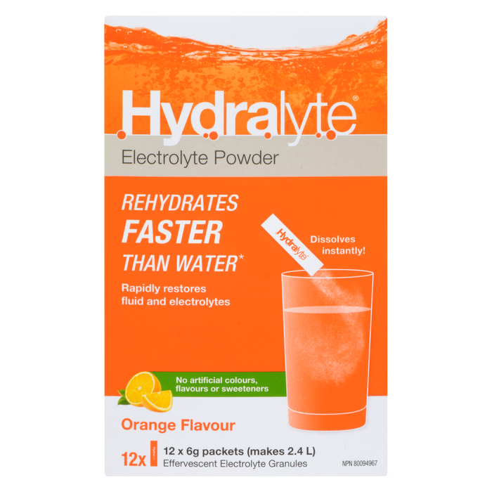 Hydralyte Electrolyte Powder Orange Flavour 12 Packets x 6 g