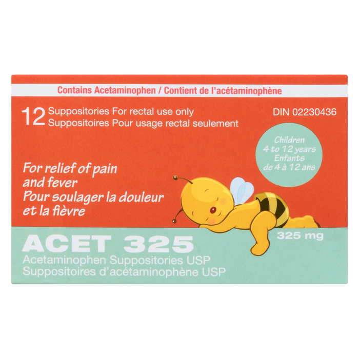 Suppositoires d'acétaminophène Norwell USP ACET 325 Enfants de 4 à 12 ans 325 mg 12 suppositoires