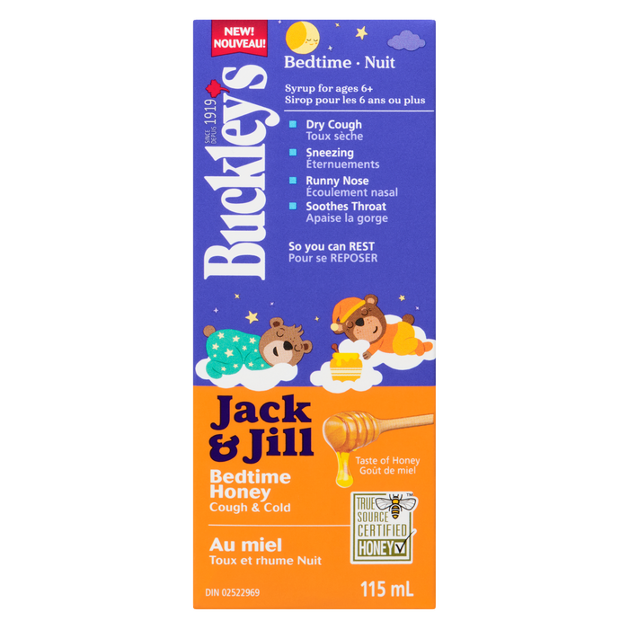 Sirop Jack &amp; Jill de Buckley pour les 6 ans et plus, miel, toux et rhume au coucher, 115 ml