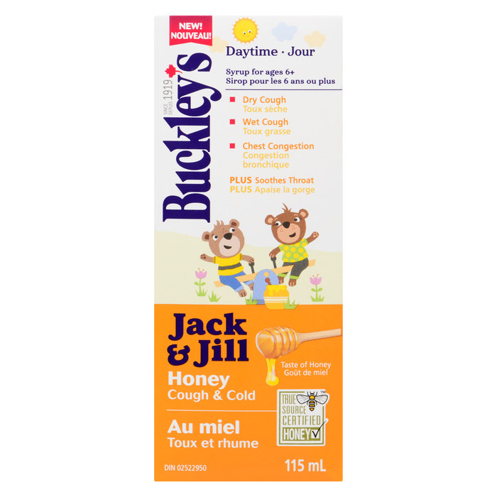 Sirop Jack &amp; Jill de Buckley pour les 6 ans et plus contre la toux et le rhume pendant la journée, 115 ml