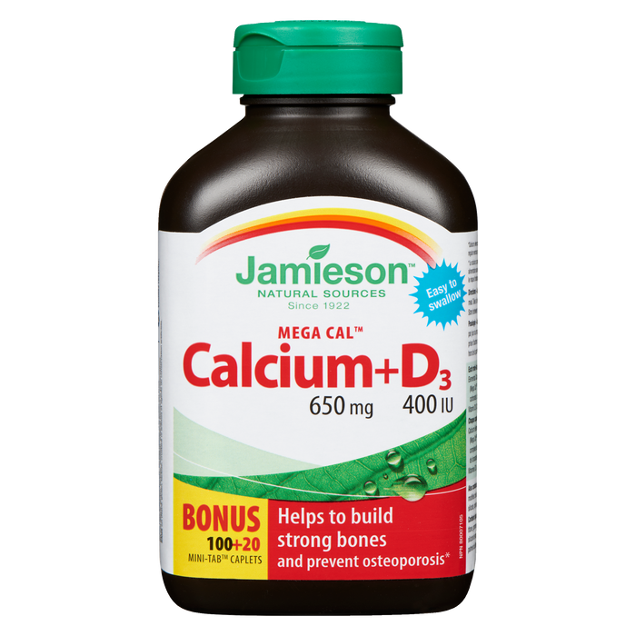 Jamieson Mega Cal Calcium + D₃ 650 mg 400 UI Bonus 100+20 mini-comprimés