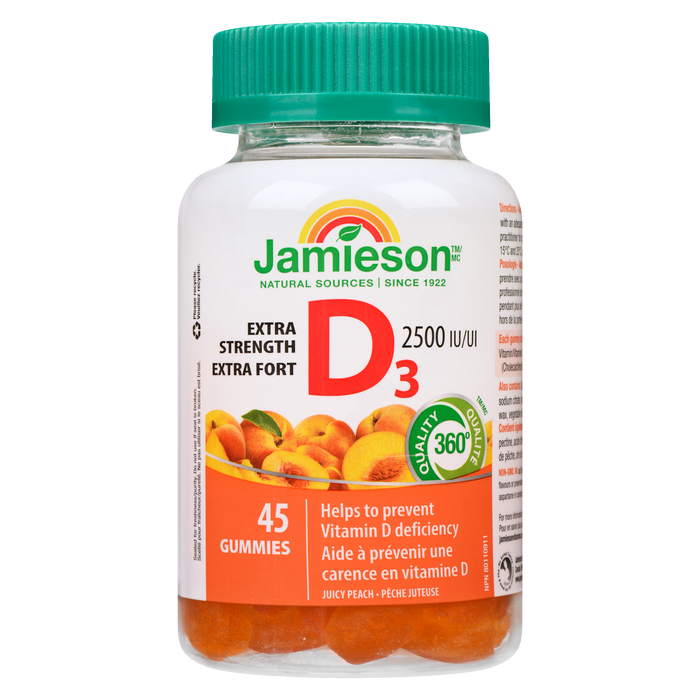 Jamieson D₃ 2500 UI Extra Strength Pêche Juteuse 45 Gummies