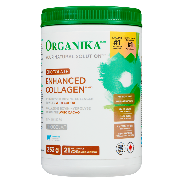 Organika Enhanced Collagen Hydrolyzed Bovine Collagen Powder with Cocoa Chocolate 252 g